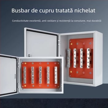 Cutie izolată de ramificație pentru cabluri, cu bară de cupru, montaj pe perete, IP40, carcasă din oțel laminat la rece, personalizabil
