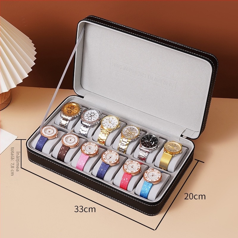 Geantă din piele pentru depozitare ceasuri cu fermoar, cutie de afișare portabilă pentru ceasuri, primăvara 2024