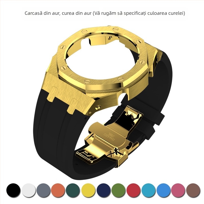 Carcasă de ceas din oțel inoxidabil cu curea din silicon pentru GA2100/GM2100 GMAS-2100, patru generații