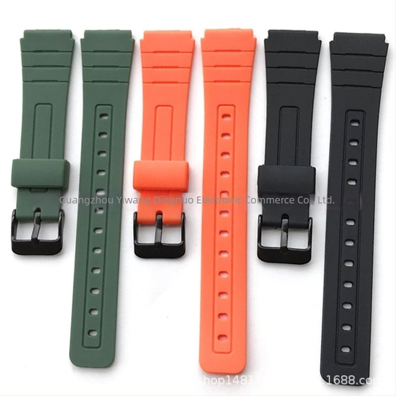 Brățară de înlocuire din rășină pentru ceas F-91W, cu urechi convexi, 18 mm, compatibilă cu F-84/F-94/F-105