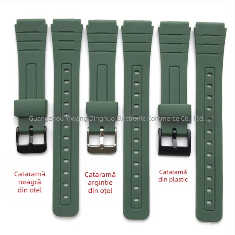 Brățară de înlocuire din rășină pentru ceas F-91W, cu urechi convexi, 18 mm, compatibilă cu F-84/F-94/F-105