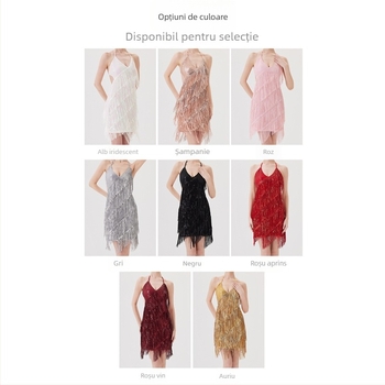 Set de dans latino pentru femei — ansamblu elegant cu fustă cu ciucuri și broderie; material poliester (>95%), triacetat (>95%), vară 2025