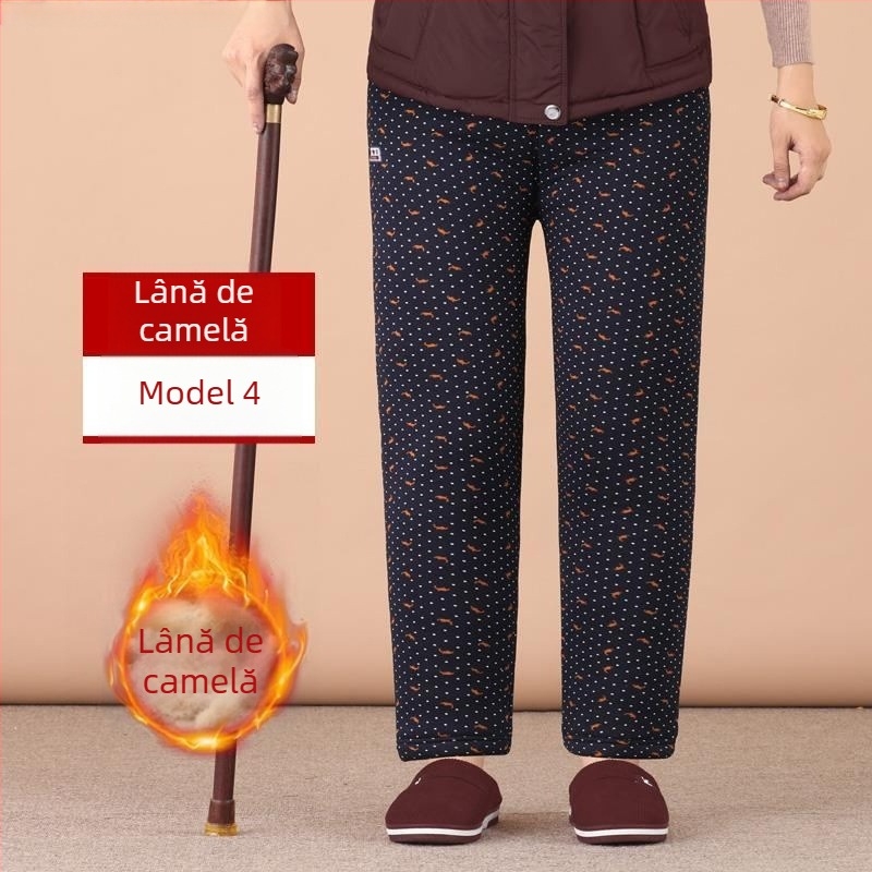 Pantaloni termici din bumbac Chenille pentru femei în vârstă, talie înaltă, croi Slim, toamnă-iarnă