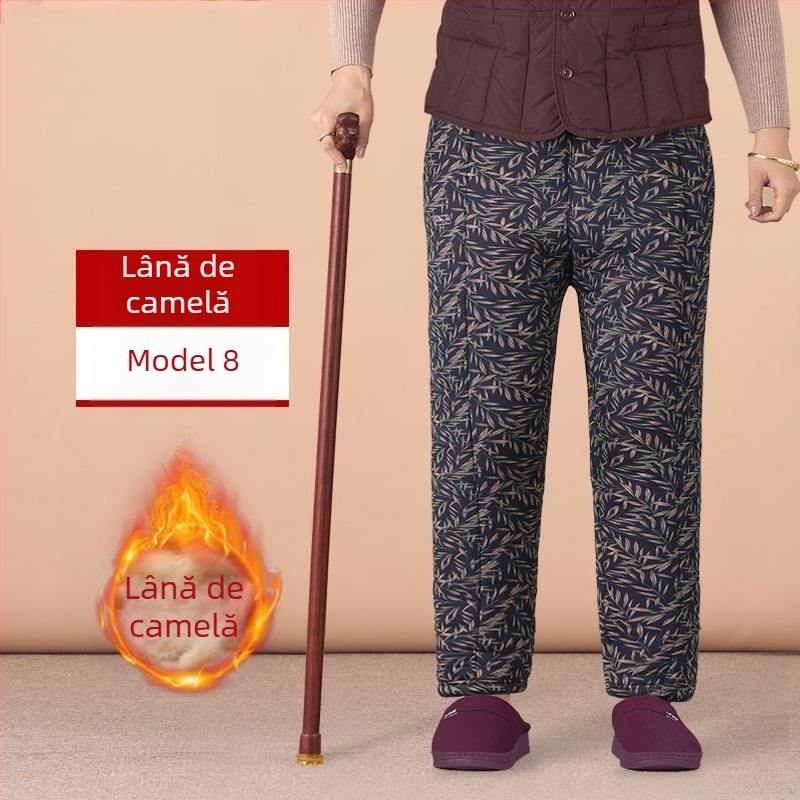 Pantaloni termici din bumbac Chenille pentru femei în vârstă, talie înaltă, croi Slim, toamnă-iarnă