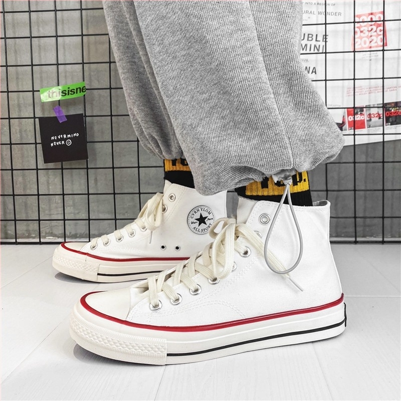 Adidași din canvas înalți, stil coreean, respirabili și durabili, talpă din cauciuc vulcanizat, branț EVA