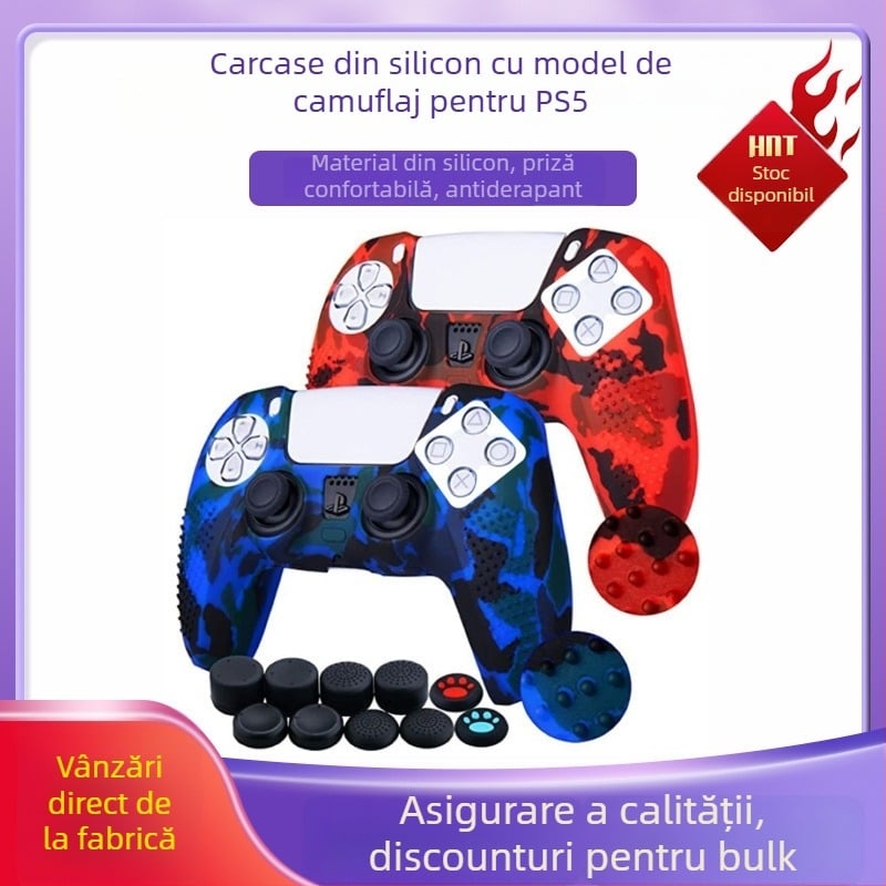 Carcasă din silicon pentru PS5 controller cu textură camuflaj granulară