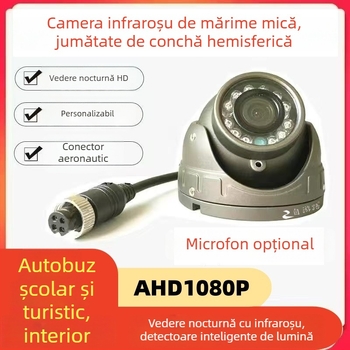 Cameră auto infraroșu hemisferică pentru supraveghere cu patru canale, 1080P, AHD, 12-24V, reglabilă la unghi de 90°, carcasă ABS
