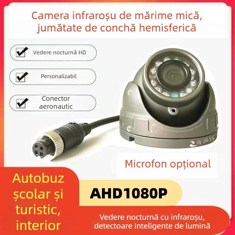 Cameră auto infraroșu hemisferică pentru supraveghere cu patru canale, 1080P, AHD, 12-24V, reglabilă la unghi de 90°, carcasă ABS