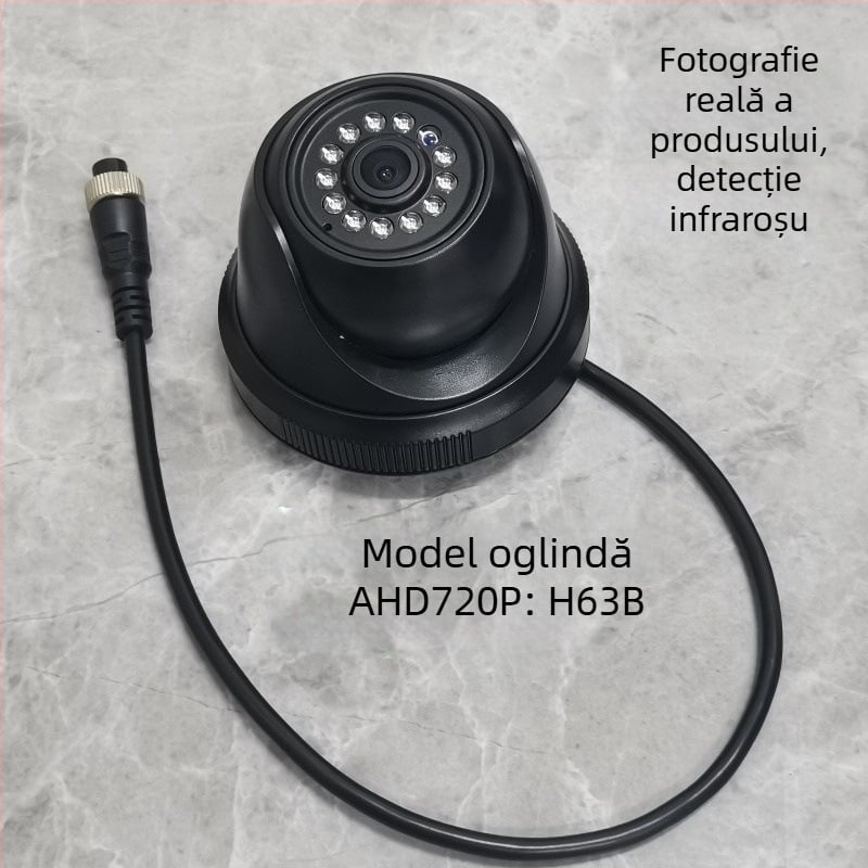 Cameră auto infraroșu hemisferică pentru supraveghere cu patru canale, 1080P, AHD, 12-24V, reglabilă la unghi de 90°, carcasă ABS