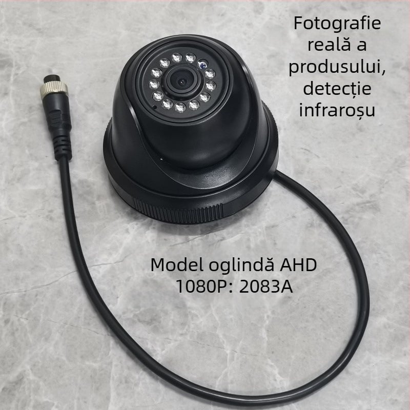 Cameră auto infraroșu hemisferică pentru supraveghere cu patru canale, 1080P, AHD, 12-24V, reglabilă la unghi de 90°, carcasă ABS