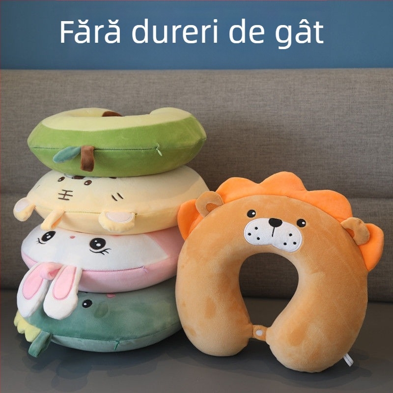 Perne de gât în formă de U, cu spumă cu memorie, husă din velur cristal, susține gâtul și coloana cervicală, ideală pentru călătorii