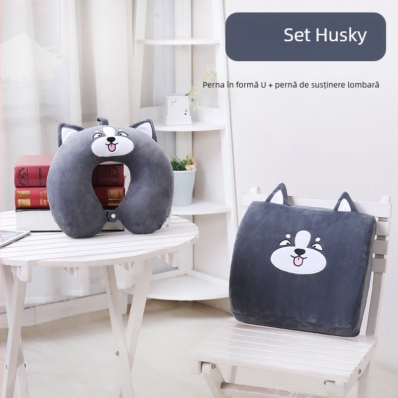 Perne de gât în formă de U, cu spumă cu memorie, husă din velur cristal, susține gâtul și coloana cervicală, ideală pentru călătorii