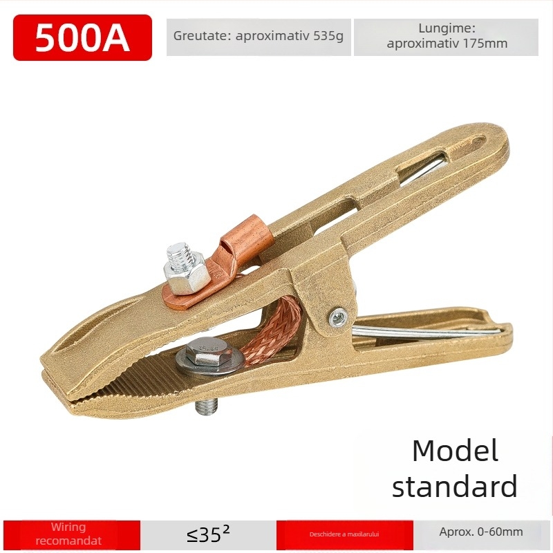 Clamp de împământare din cupru, în formă de A, pentru sudare și pornire baterie auto, clemă Alligator