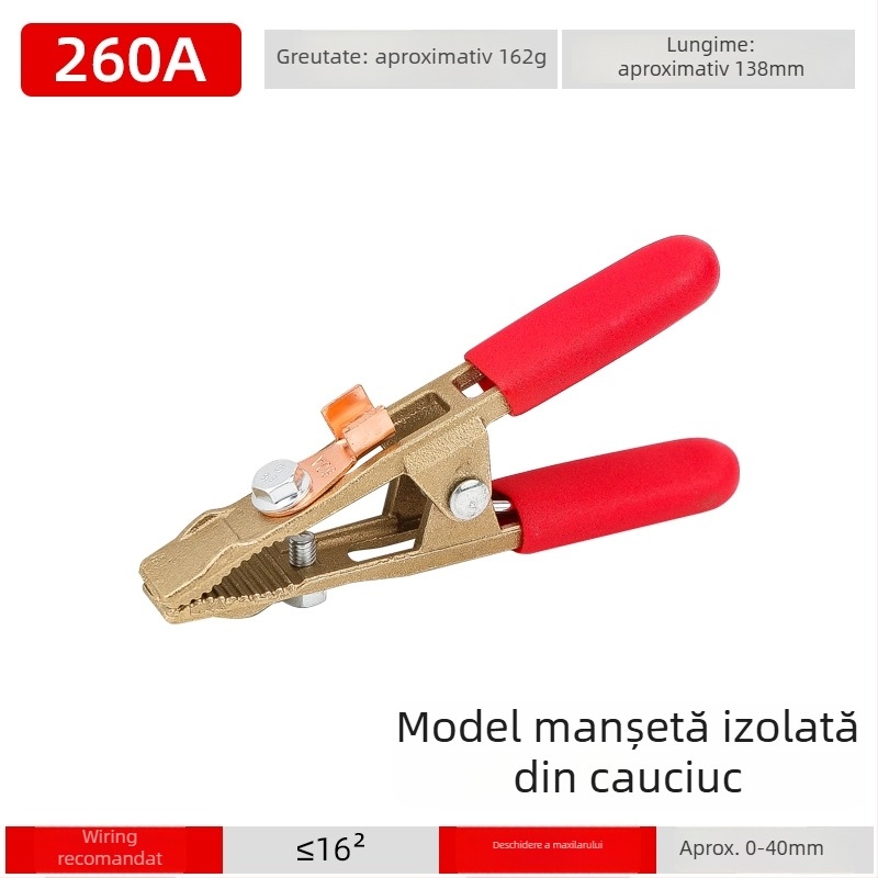 Clamp de împământare din cupru, în formă de A, pentru sudare și pornire baterie auto, clemă Alligator