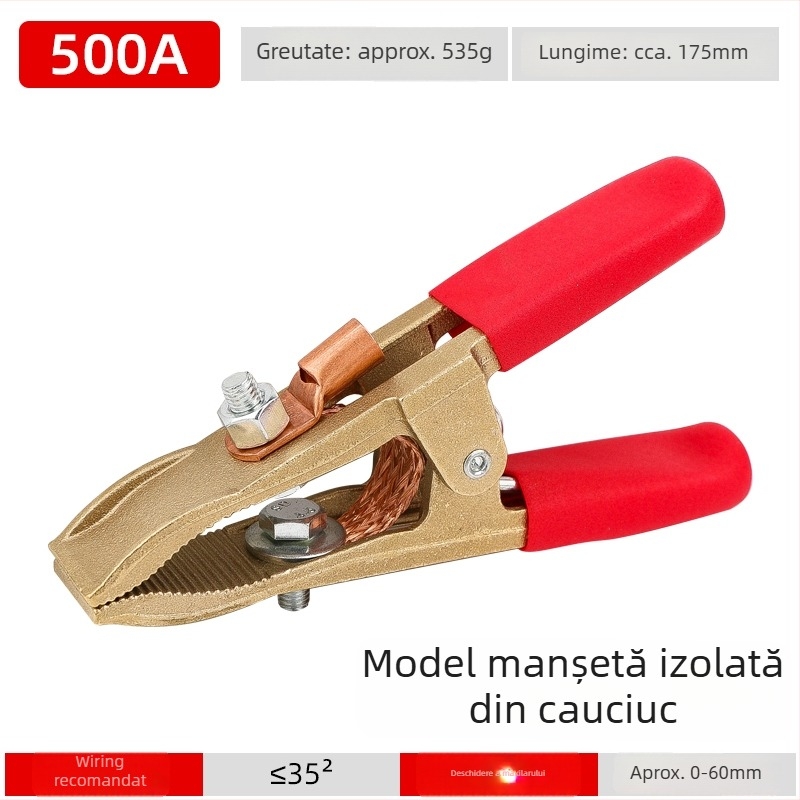 Clamp de împământare din cupru, în formă de A, pentru sudare și pornire baterie auto, clemă Alligator