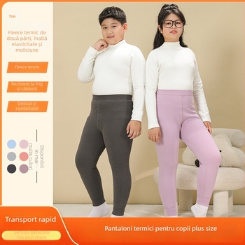 Pantaloni termici de iarnă pentru copii, talie înaltă, bumbac, căptușeală fleece, pentru copii 8+ ani