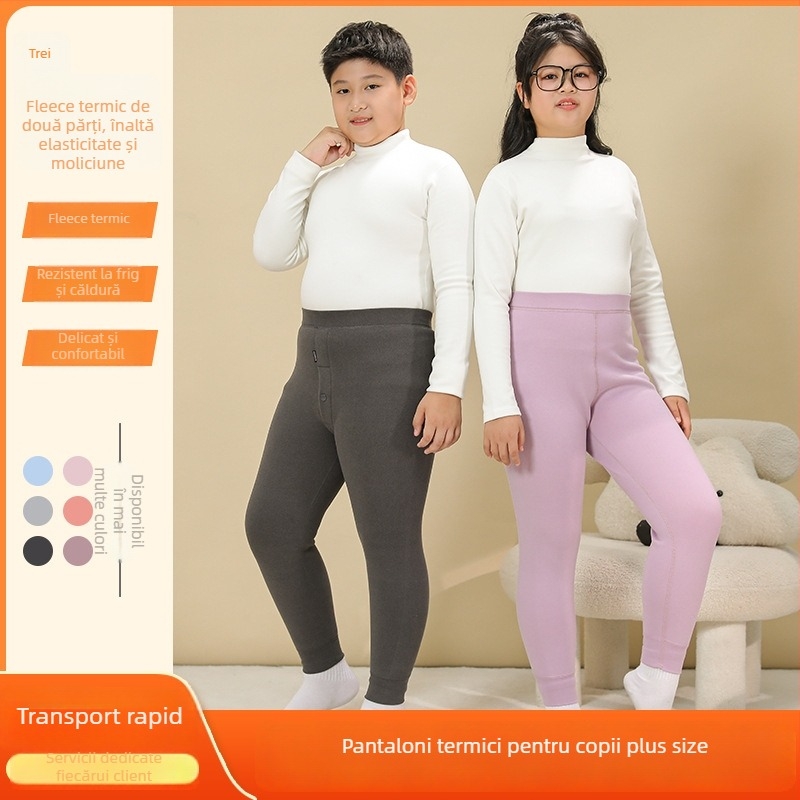 Pantaloni termici de iarnă pentru copii, talie înaltă, bumbac, căptușeală fleece, pentru copii 8+ ani