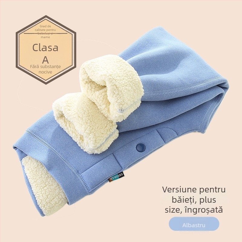 Pantaloni termici de iarnă pentru copii, talie înaltă, bumbac, căptușeală fleece, pentru copii 8+ ani