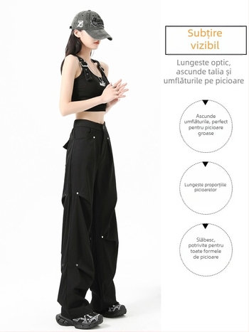 Pantaloni cargo cu nituri, talie inalta, captusiti cu fleece, croiala dreapta, poliester