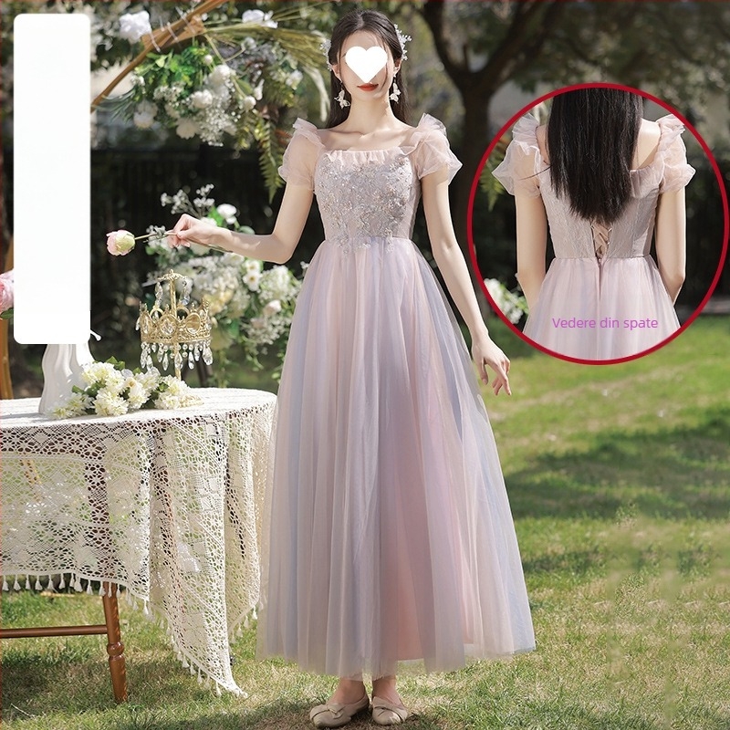 Rochie pentru domnișoare de onoare, organza cu triacetat, talie înaltă, lungime lungă, mâneci scurte