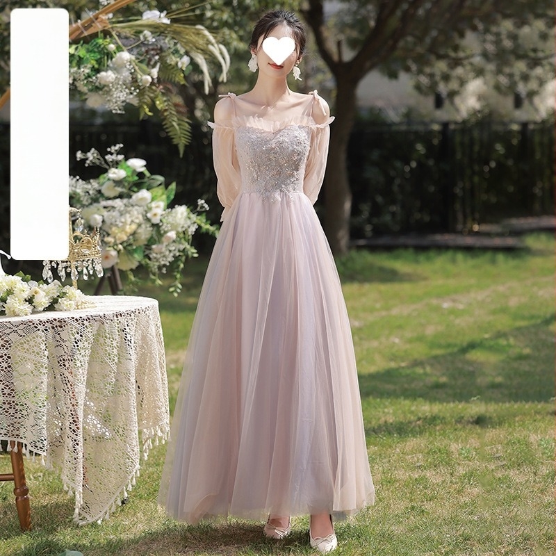 Rochie pentru domnișoare de onoare, organza cu triacetat, talie înaltă, lungime lungă, mâneci scurte