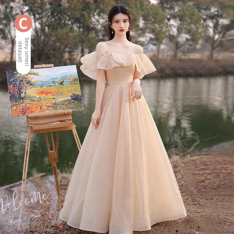 Rochie elegantă pentru domnișoarele de onoare, vară 2025, fustă lungă, talie medie, mâneci Feifei