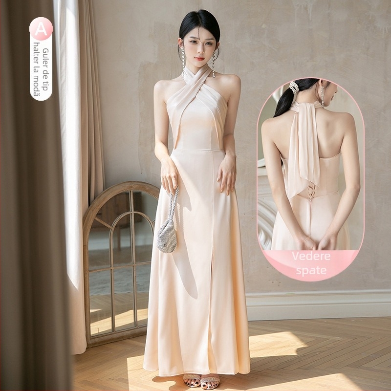 Rochie de domnișoară de onoare fără mâneci, broderie, material din fibre acrilice, primăvara 2024