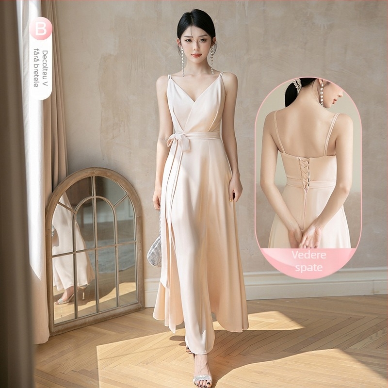 Rochie de domnișoară de onoare fără mâneci, broderie, material din fibre acrilice, primăvara 2024