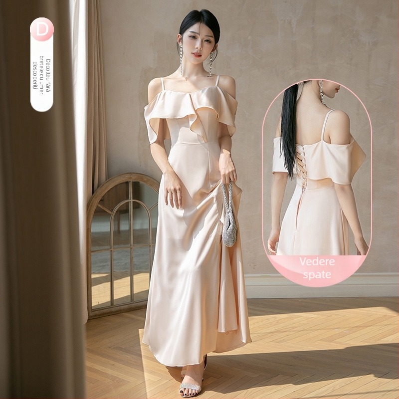 Rochie de domnișoară de onoare fără mâneci, broderie, material din fibre acrilice, primăvara 2024