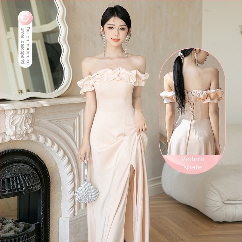 Rochie de domnișoară de onoare fără mâneci, broderie, material din fibre acrilice, primăvara 2024