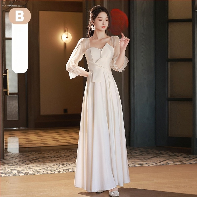 Rochie de domnișoare satinată, mâneci scurte, decolteu rotund, amestec din fibre chimice, poliester, finisaj șlefuit, vara 2023