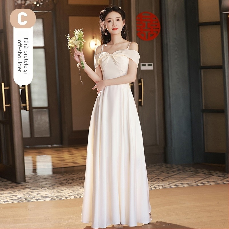 Rochie de domnișoare satinată, mâneci scurte, decolteu rotund, amestec din fibre chimice, poliester, finisaj șlefuit, vara 2023