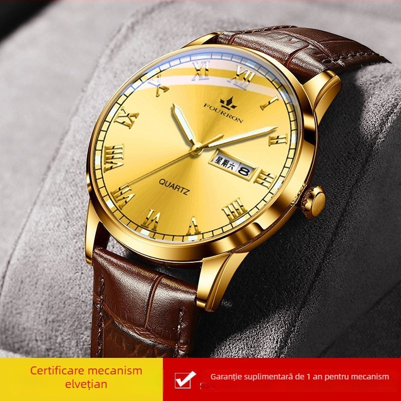 Ceas bărbătesc cu cadran mare, mișcare cuarț, rezistență la apă 30M, afișaj luminos, calendar