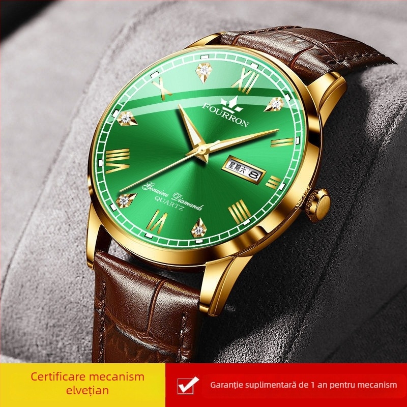 Ceas bărbătesc cu cadran mare, mișcare cuarț, rezistență la apă 30M, afișaj luminos, calendar