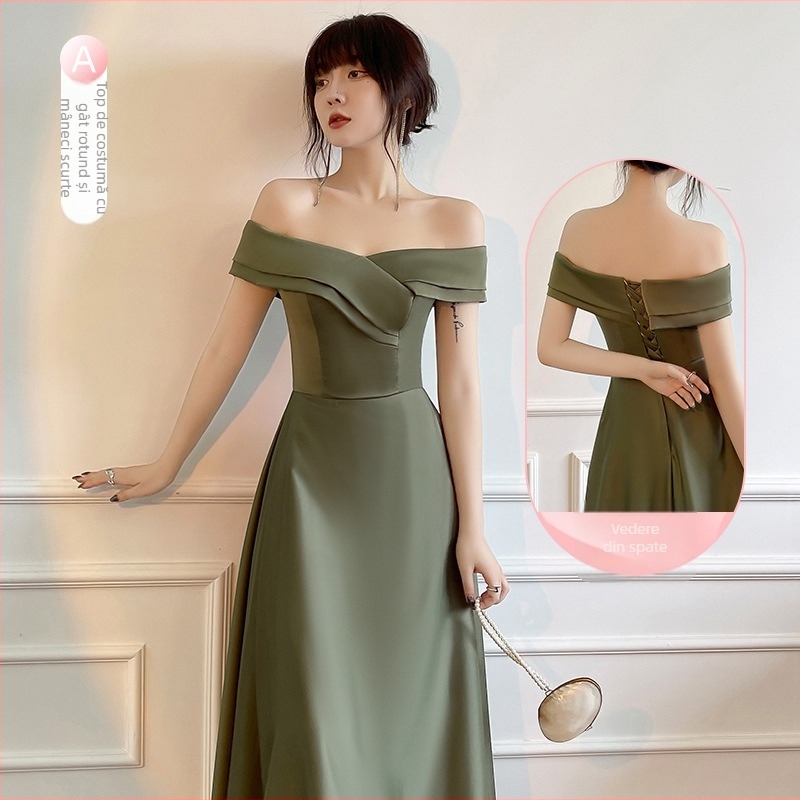 Rochie de domnișoară de onoare din satin, lungă, stil prințesă, talie Slim Fit, satin poliester