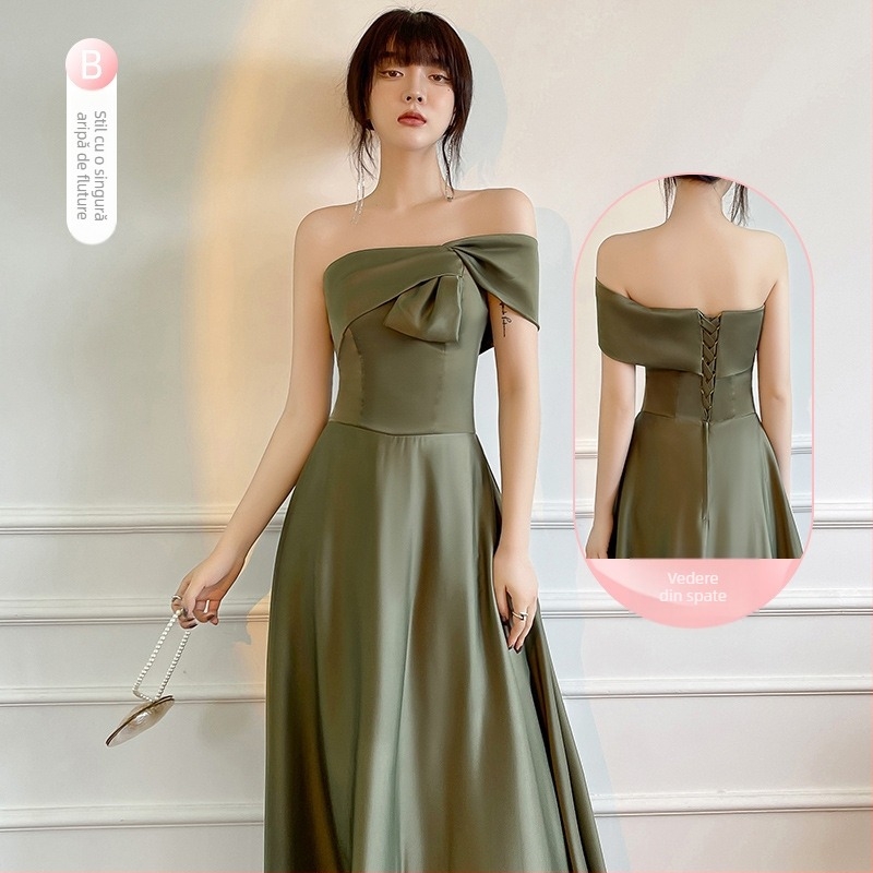 Rochie de domnișoară de onoare din satin, lungă, stil prințesă, talie Slim Fit, satin poliester