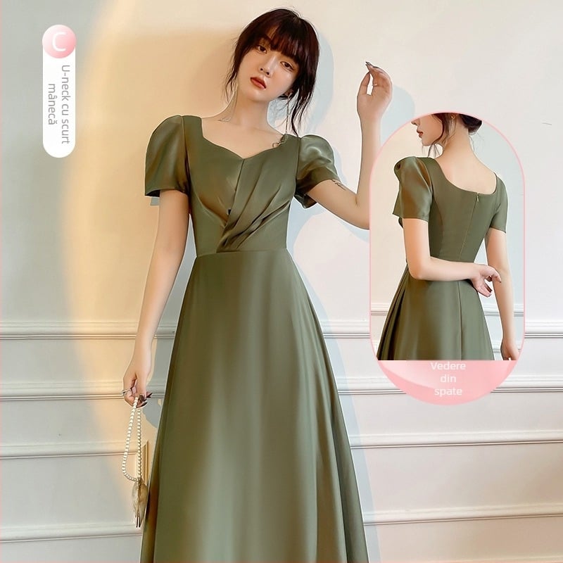 Rochie de domnișoară de onoare din satin, lungă, stil prințesă, talie Slim Fit, satin poliester