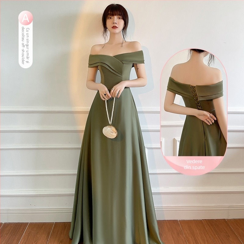 Rochie de domnișoară de onoare din satin, lungă, stil prințesă, talie Slim Fit, satin poliester