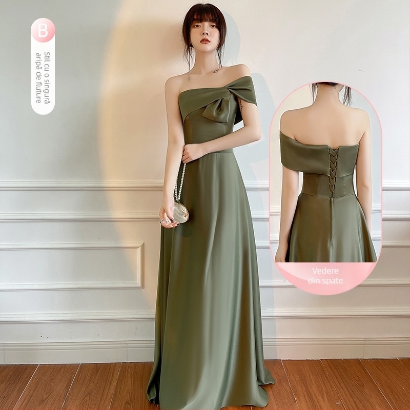 Rochie de domnișoară de onoare din satin, lungă, stil prințesă, talie Slim Fit, satin poliester