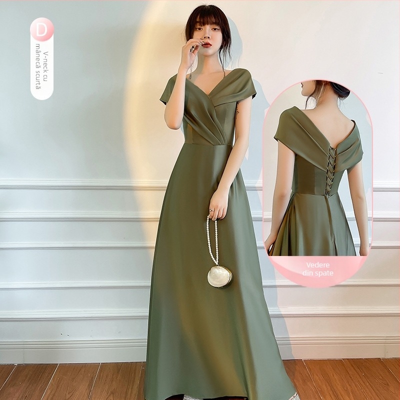 Rochie de domnișoară de onoare din satin, lungă, stil prințesă, talie Slim Fit, satin poliester