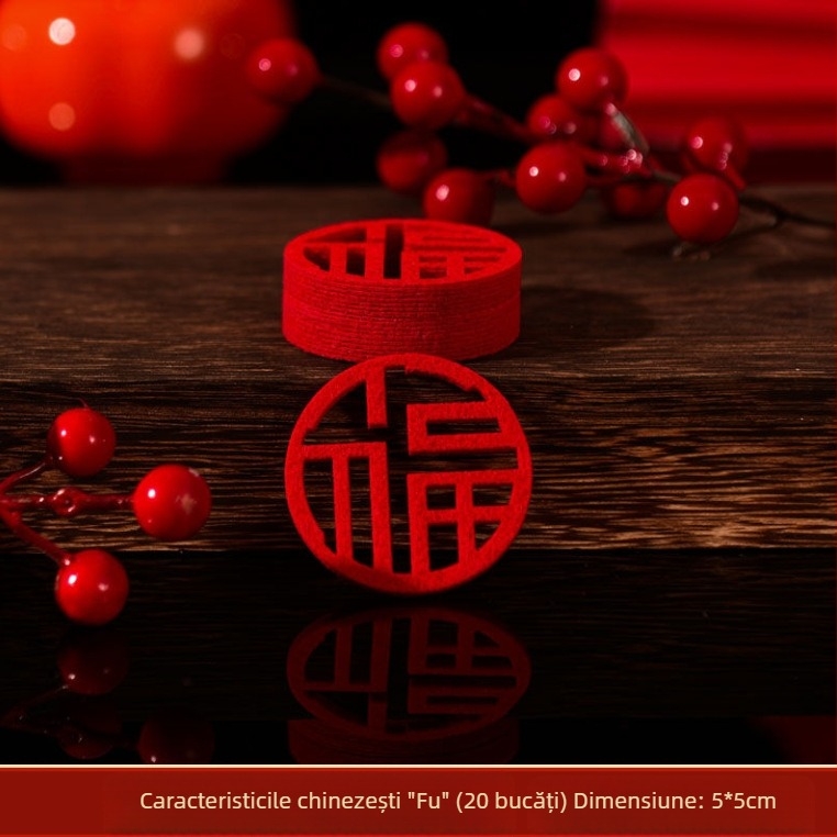 Decorațiune pentru ușă cu simbol noroc pentru casa nouă – ornament mini pentru intrare, felt, tăiere, stil chinezesc
