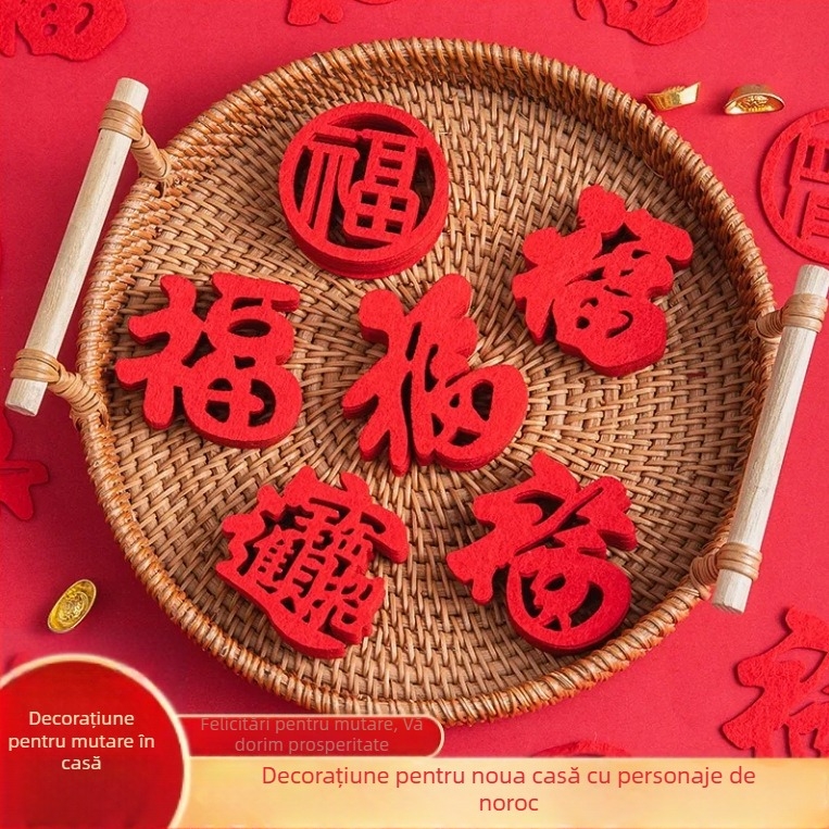 Decorațiune pentru ușă cu simbol noroc pentru casa nouă – ornament mini pentru intrare, felt, tăiere, stil chinezesc