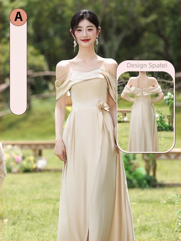 Rochie de domnișoară de onoare, stil proaspăt și dulce, fără mâneci, talie medie, poliester mercerizat