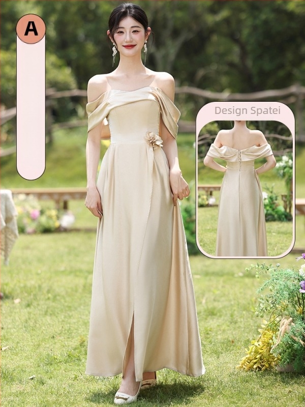 Rochie de domnișoară de onoare, stil proaspăt și dulce, fără mâneci, talie medie, poliester mercerizat