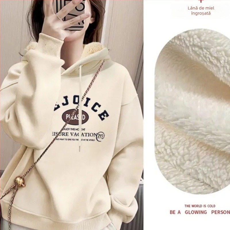 Pulover-sweatshirt, stil coreean, croială lejeră, guler rotund, țesătură groasă, poliester