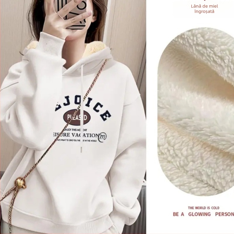 Pulover-sweatshirt, stil coreean, croială lejeră, guler rotund, țesătură groasă, poliester