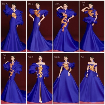 Rochie de seară în stil chinezesc, fără mâneci, decolteu în V profund, broderie, lungă, croială A-line