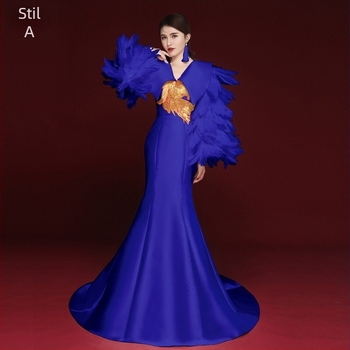 Rochie de seară în stil chinezesc, fără mâneci, decolteu în V profund, broderie, lungă, croială A-line