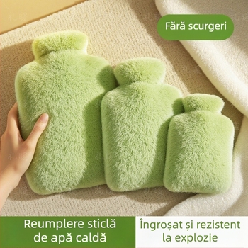 Borcă de apă încălzită cu apă, husă pluș imitând iepure, liner PVC întărit, încălzire prin umplere cu apă, utilizare caldă și rece