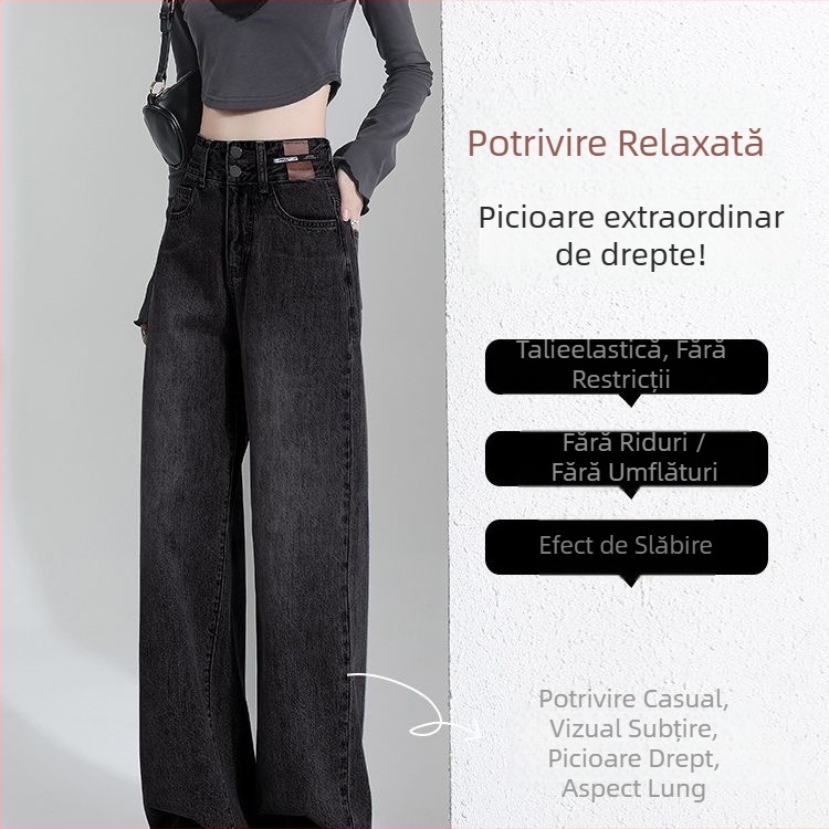 Blugi cu talie înaltă, croială largă, lungi, țesătură polipropilenă